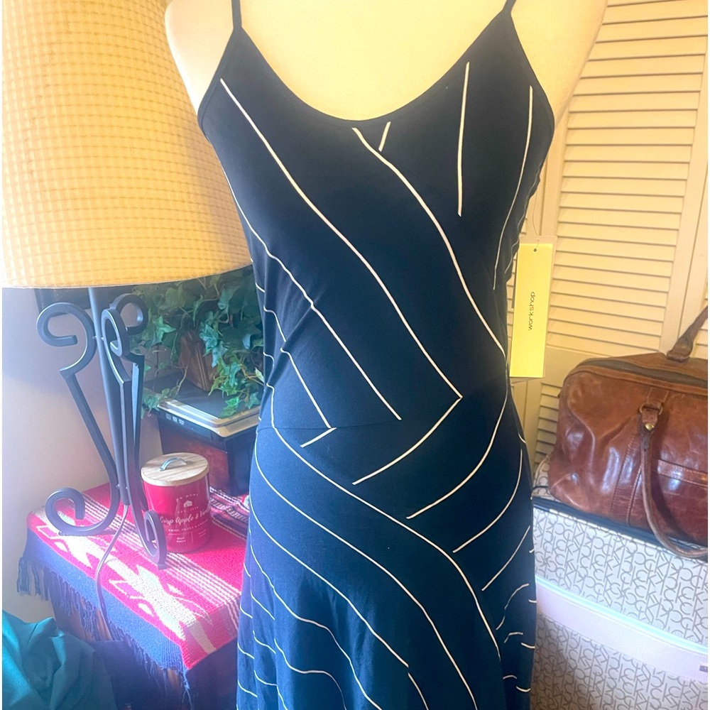 Workshop By Andrea JOVINE Sun Dress Maxi Black White Stripes Size Small NWT